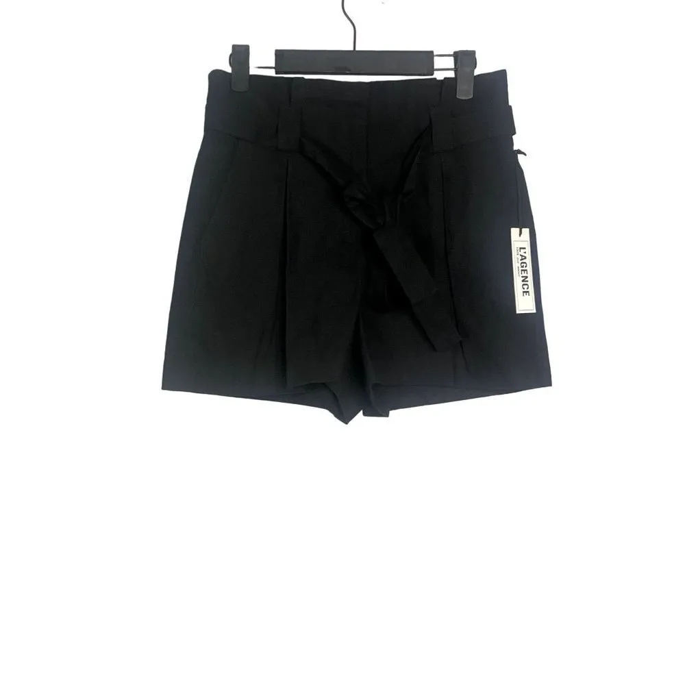 NWT L'AGENCE Alex Paperbag Tie Zip High Waist Shorts Pockets 2 Black #1678 - Image 7