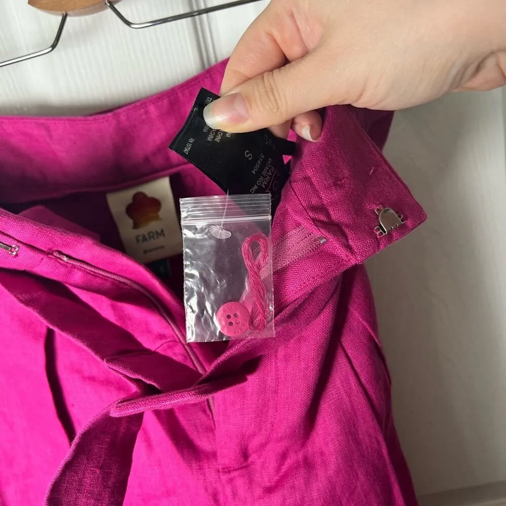 Farm Rio Pink High Waist Linen Pleated Cuffed Hem Waist Belt Taper Pants S - Image 6