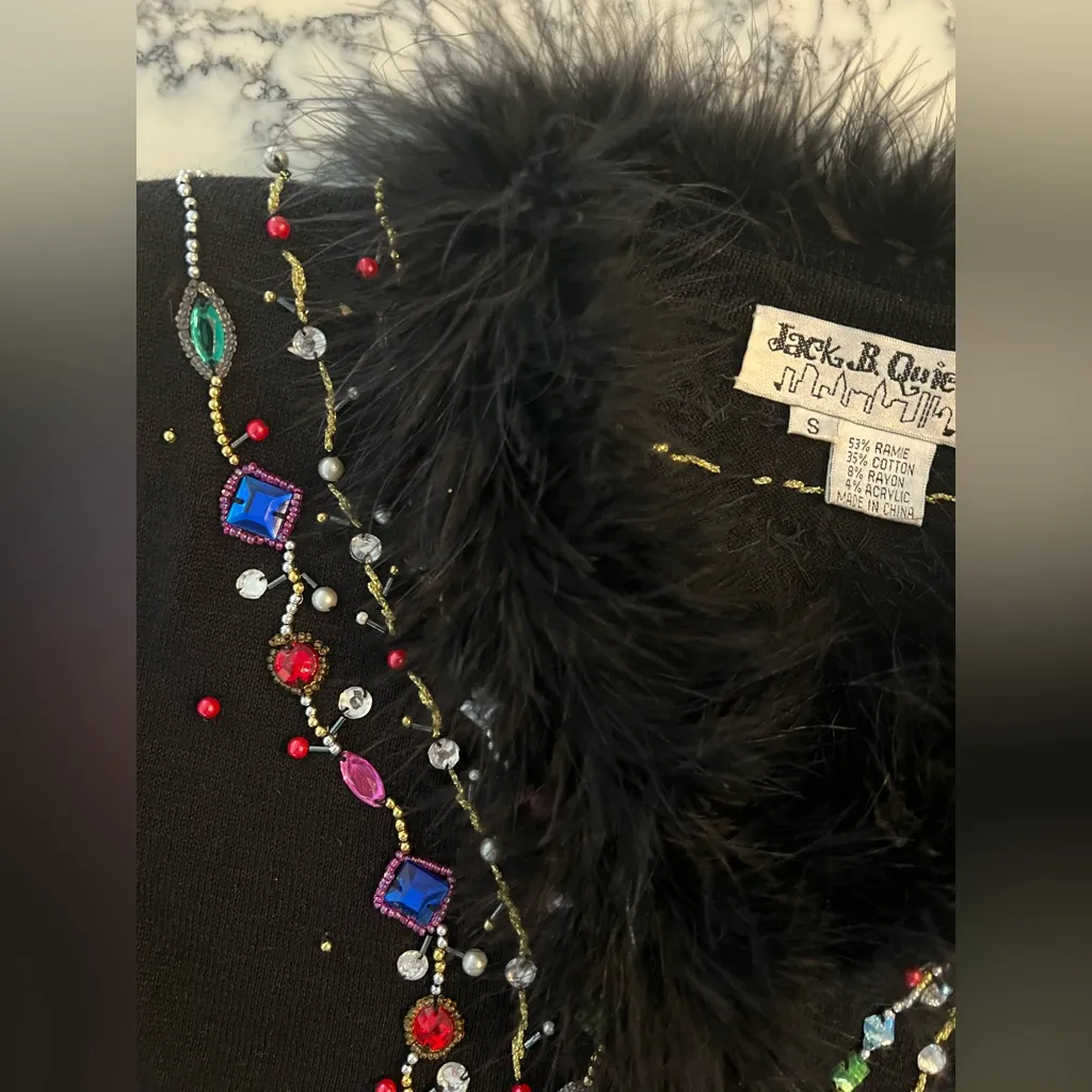 Vintage Jack B Quick Beaded Sweater Size Small Holiday Cardigan Women’s VGUC Black - Image 6