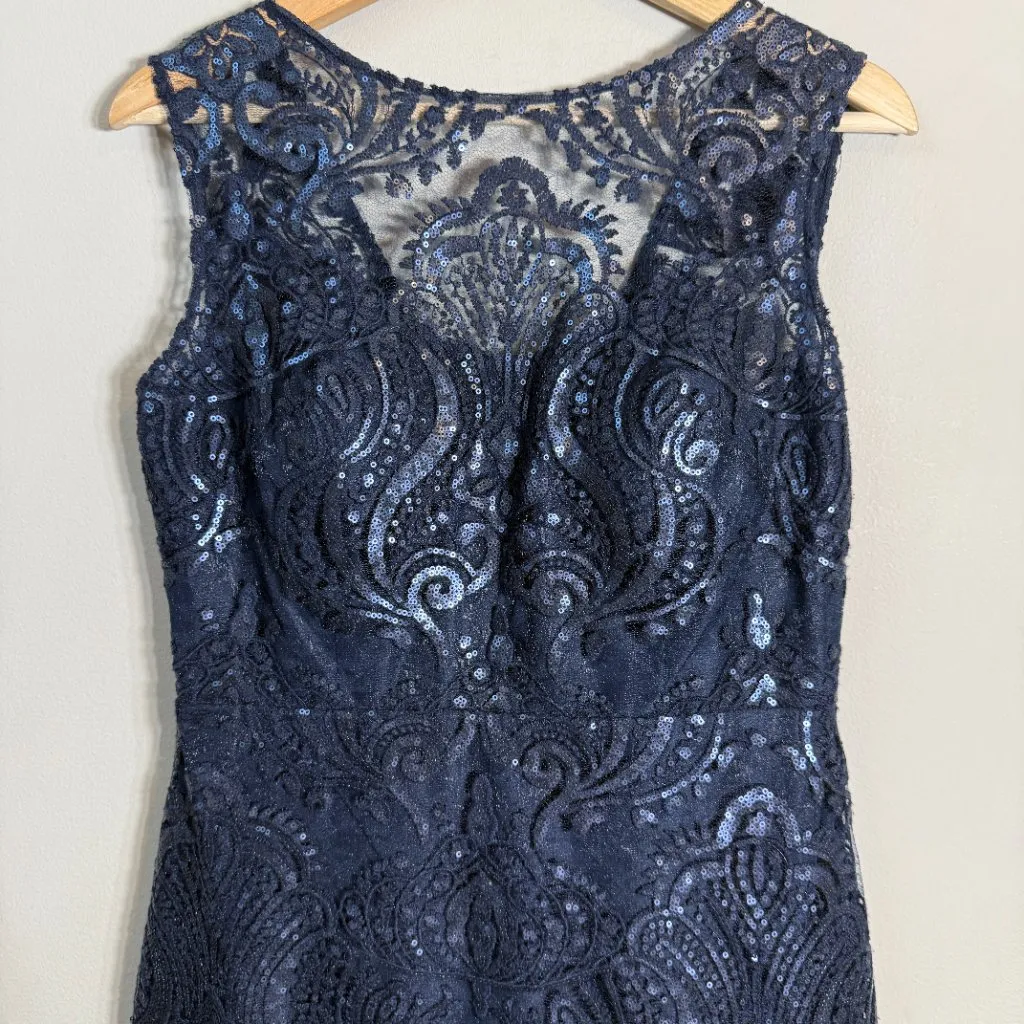 Jenny Yoo Sequin Lace Corset Sheath Mini Dress Womens 8 Navy Formal Wedding Chic - Image 6