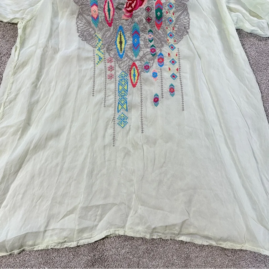 Johnny Was Women’s Floral Embroidered V-Neck Blouse Top Sheer in Mint Green 1X - Image 5