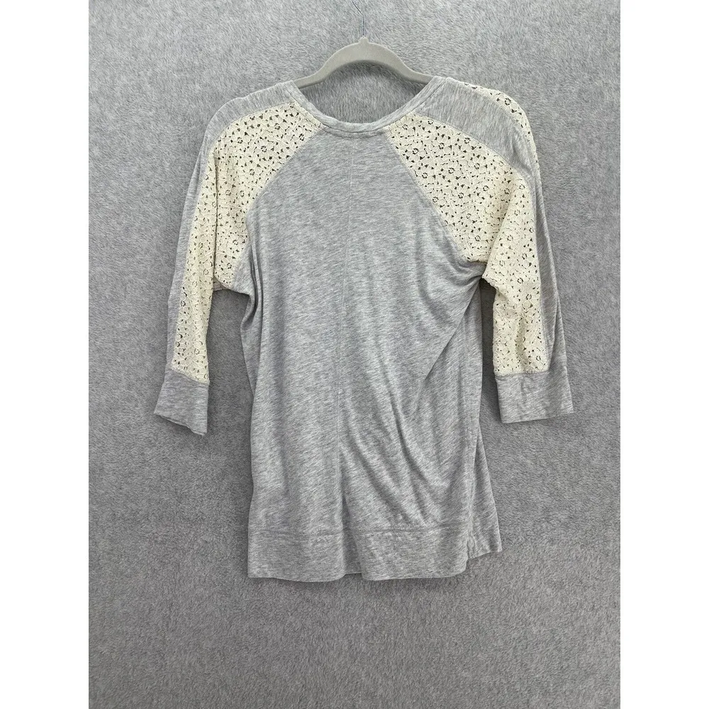 Express Women's Raglan Shirt Lace 3/4 Sleeve Gray Marled Size Medium Scoop Neck - Image 2