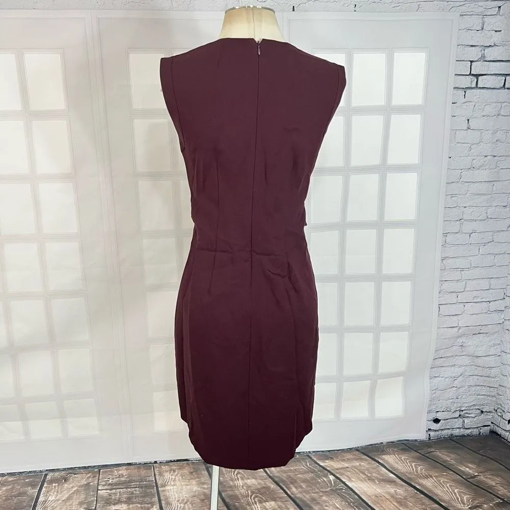 J. Crew Women's Sleeveless Belted Burgundy Sheath Wool Mini Dress Size 2 - Image 6