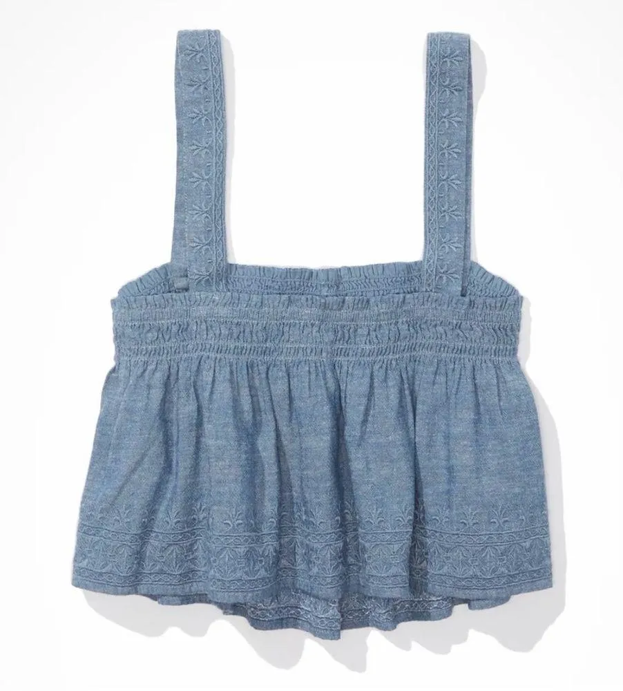 American Eagle AE Chambray Swing Cami X-large XL NWT New Blue Embroidered Boho - Image 3