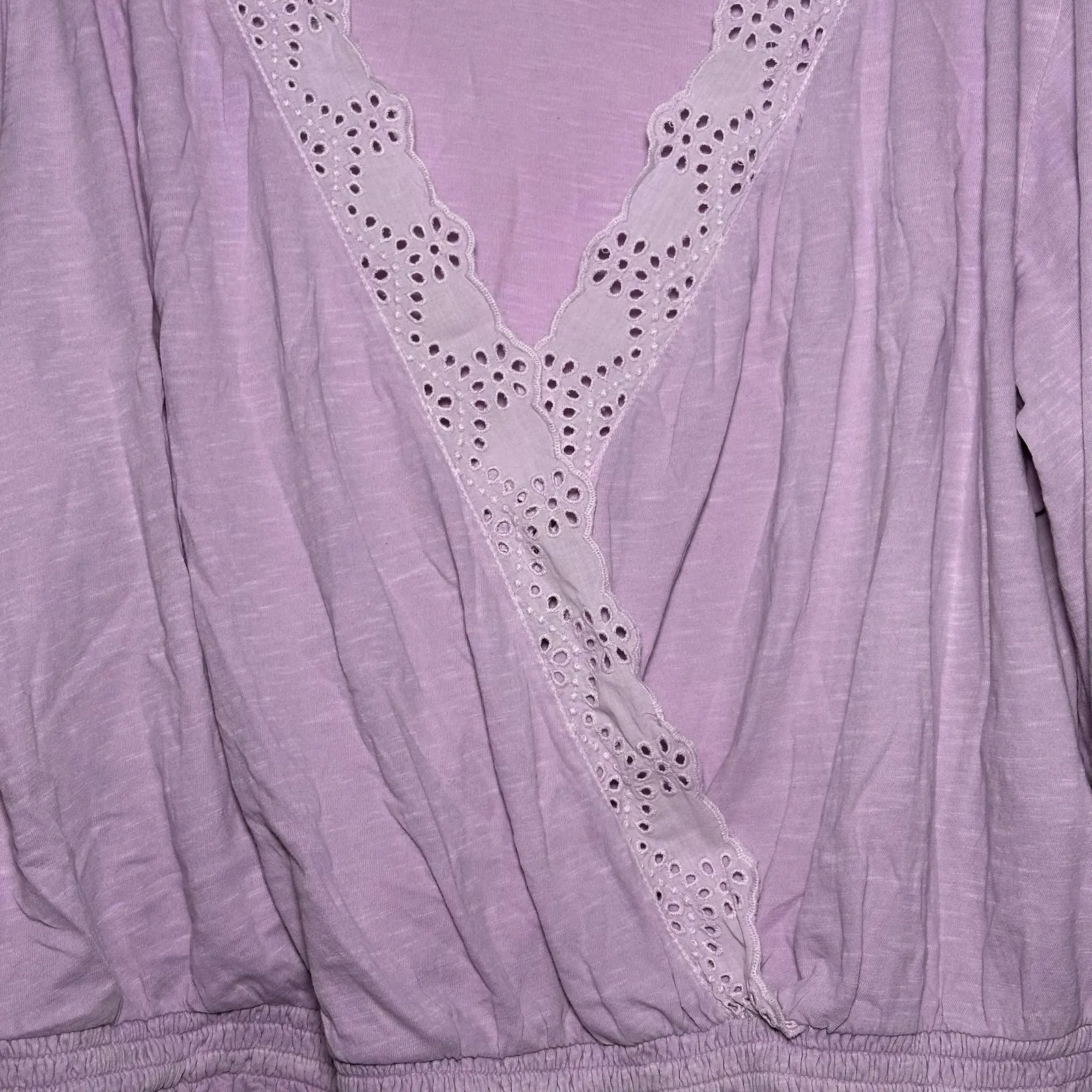 Lucky Brand Womens XL Purple Cotton Eyelet Lace Wrap Boho Long Sleeve Top - Image 7