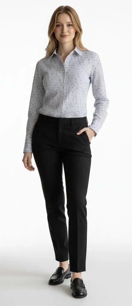 J. McLaughlin Stripe Cotton Baby Blue Polka dot Fitted Button Down Shirt Small - Image 1