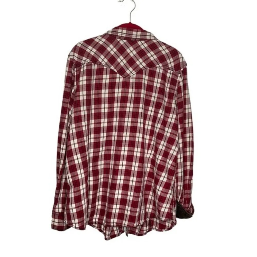 OLD NAVY Red Plaid Western Shirt Pearl Snaps Soft Cotton Womens Plus Size XXL - Image 2