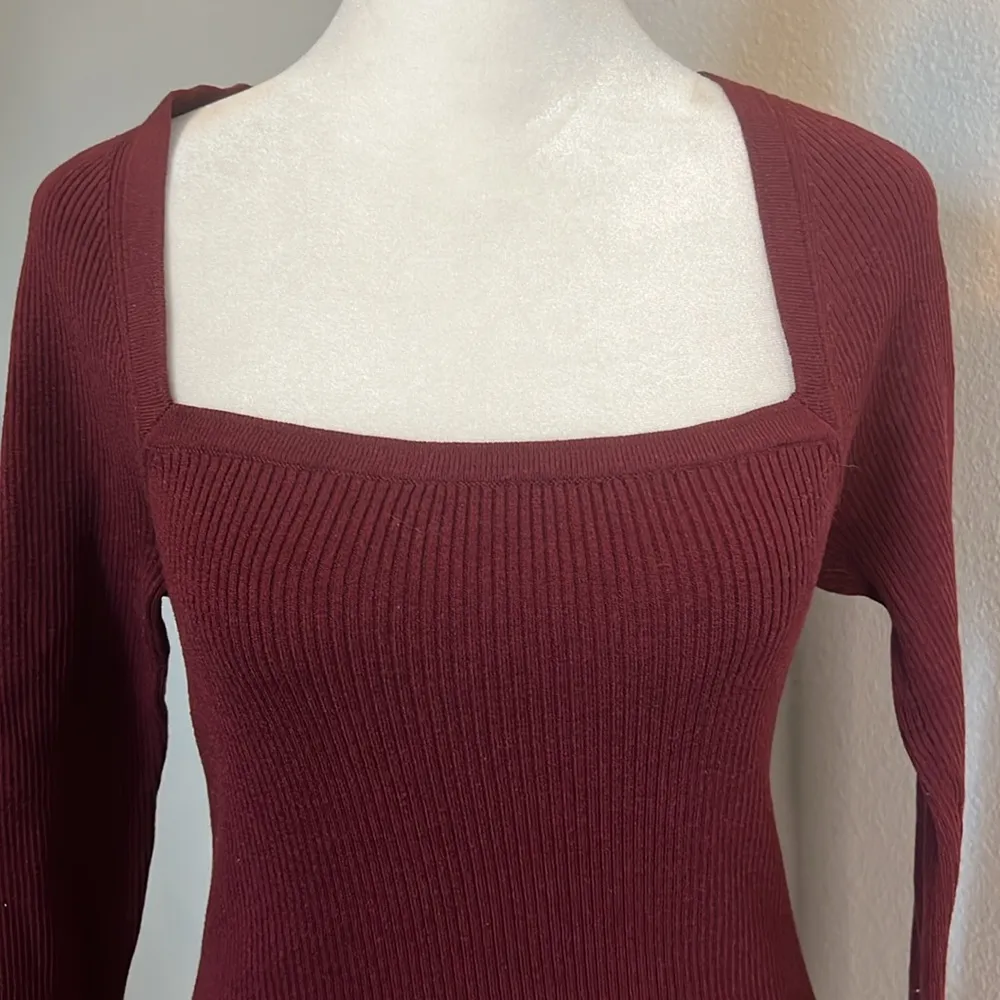 ASOS Squareneck Ribbed Fitted Lightweight Sweater Red Size 4 - Image 2