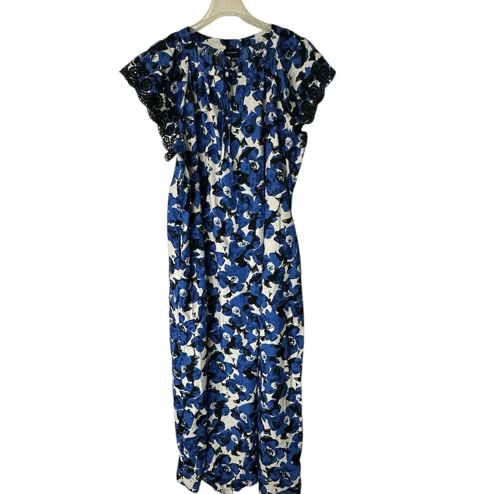 Who What Wear XXL Blue Floral Cotton Eyelet Maxi Dress With Pockets - Image 2