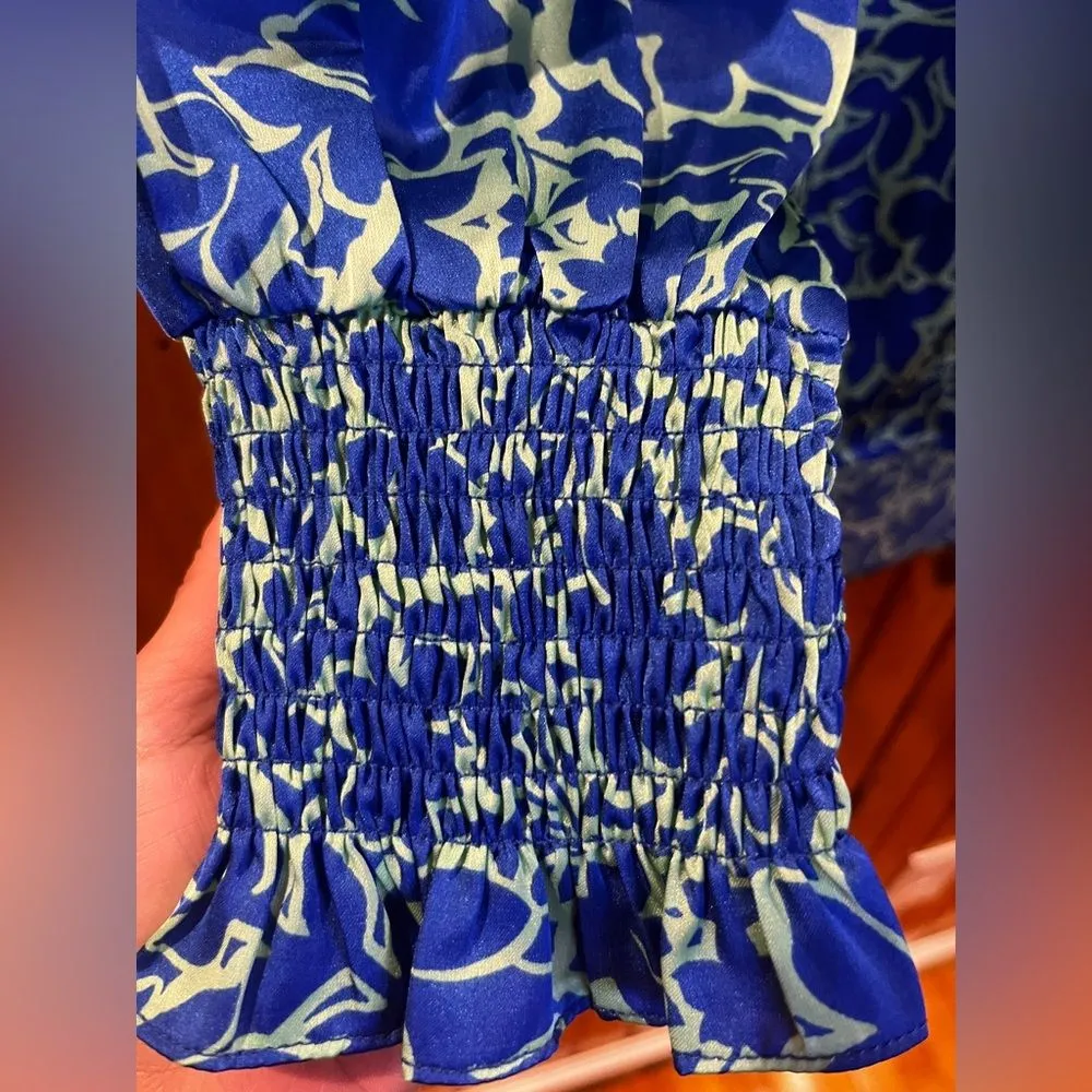 First Love By Lovelyn Floral Ruffle Blouse Green Blue - Image 3