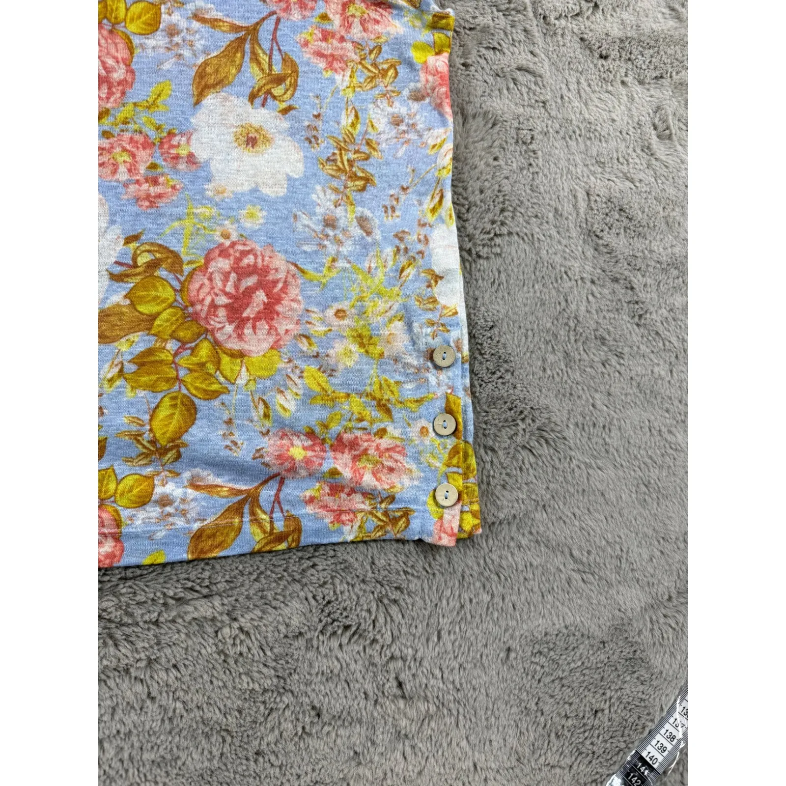 Joie Linen Floral Print Cap Sleeve Button Side Top Women's Cottagecore Light - Image 8