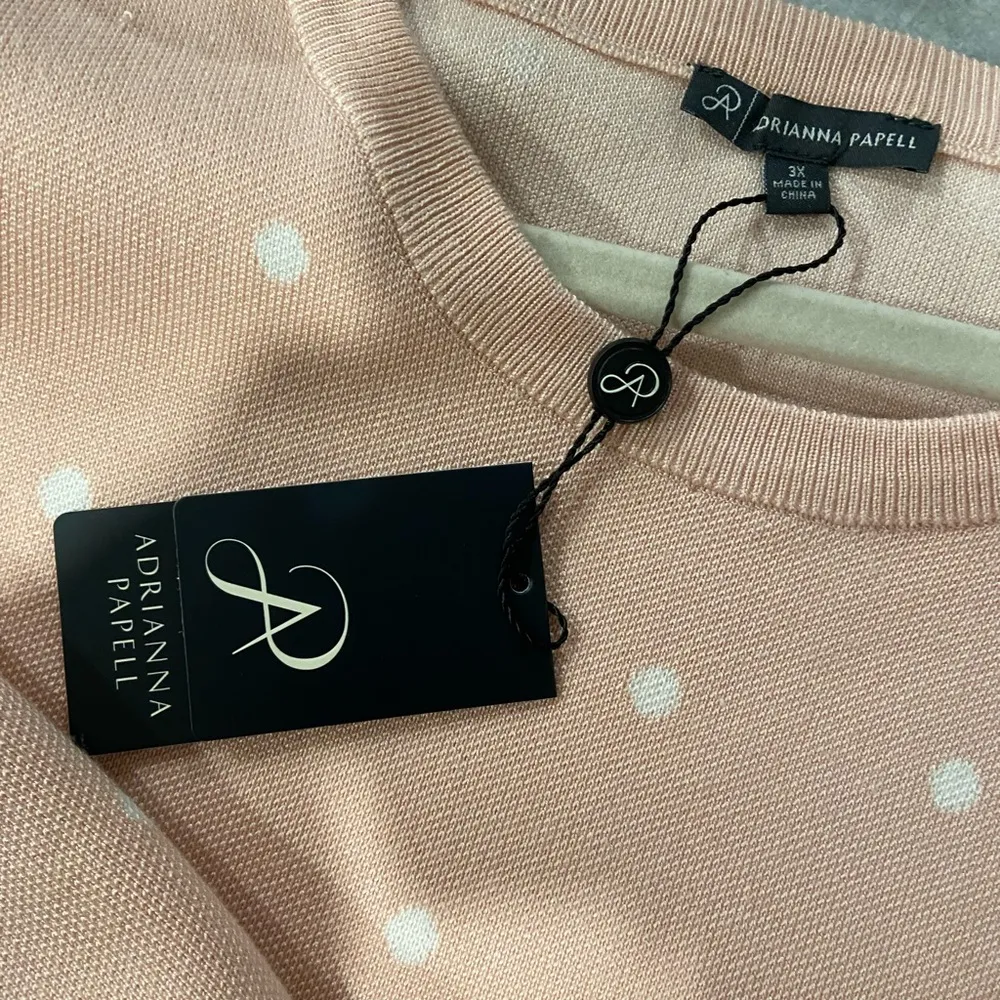 NWT Adrianna Papell Size 3X Pink White Polka Dot Knit Puff Sleeve Crew Sweater - Image 10