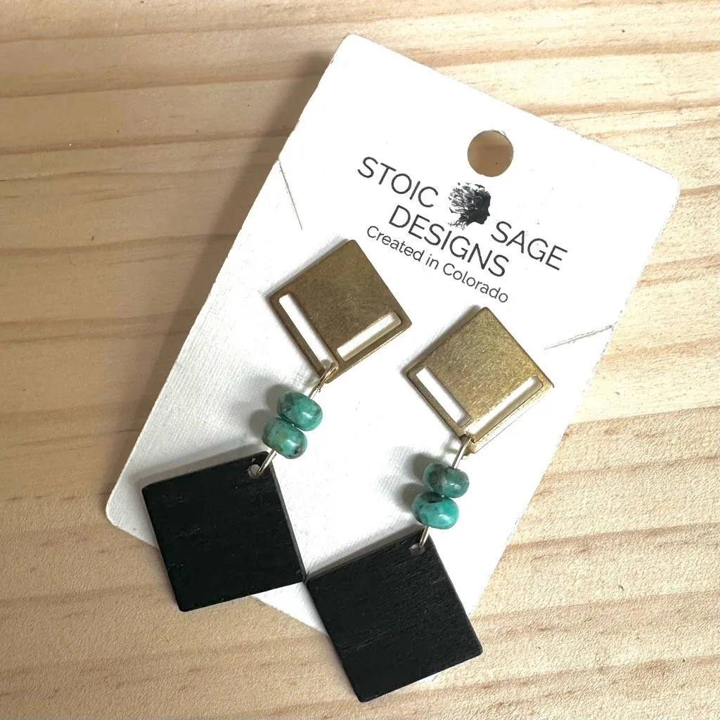Stoic Sage Designs Brass & Turquoise Modern Boho Earrings - Image 2