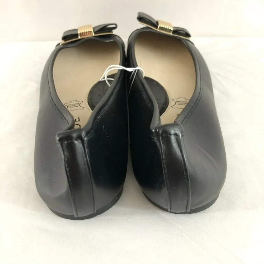 Goldtoe Womens Ballet Flats Faux Leather Slip On Bow Gold Black Size 8 - Image 3