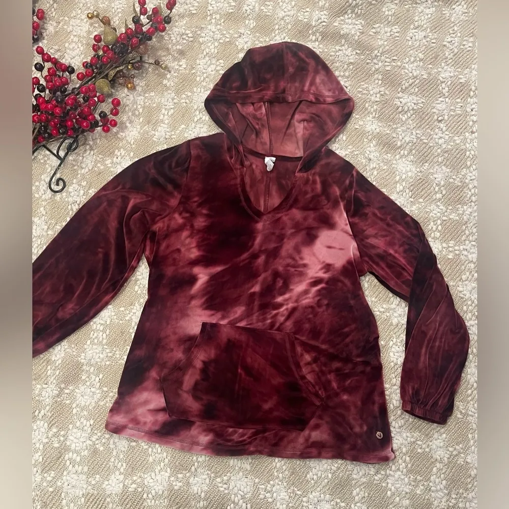 LIVI by Lane Bryant Velor Long Sleeve V-Neck Hoodie - Dye Effect Size 14/16 - Image 5