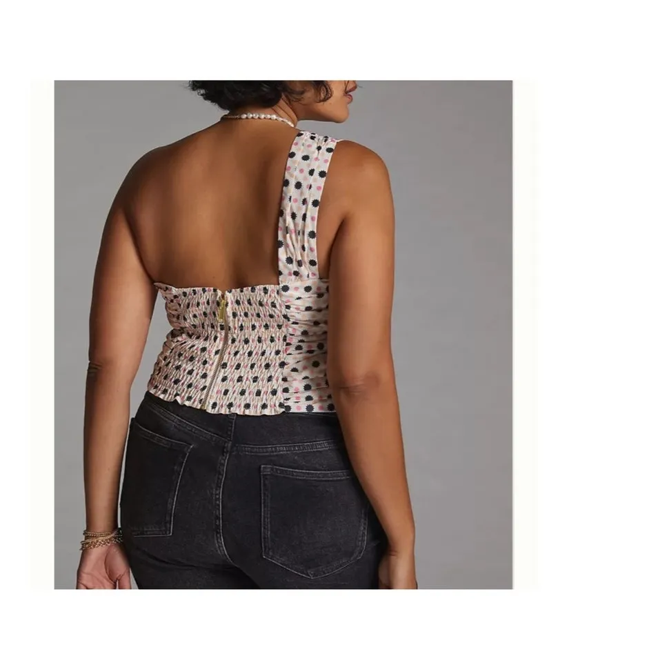 Anthropologie Tank  Bow Tie Polka Dot One Shoulder Sz Large Summer Graduation - Image 6