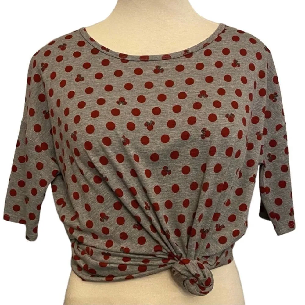 🎈LuLaRoe Irma Gray Red Polka Dot Minnie Mouse OVERSIZED - Image 3