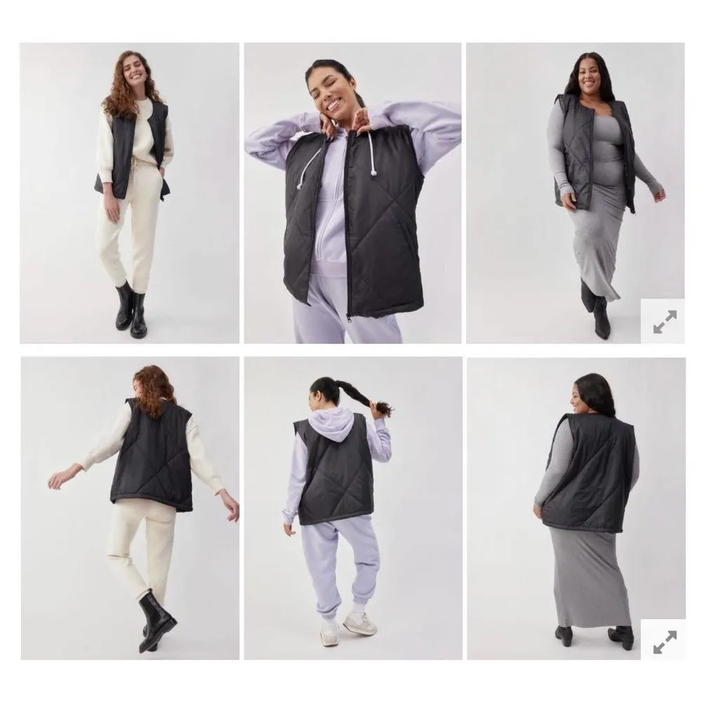 New Socialite S/M Small Medium Solid Black Quilted Oversized Puffer Vest Jacket - Image 9