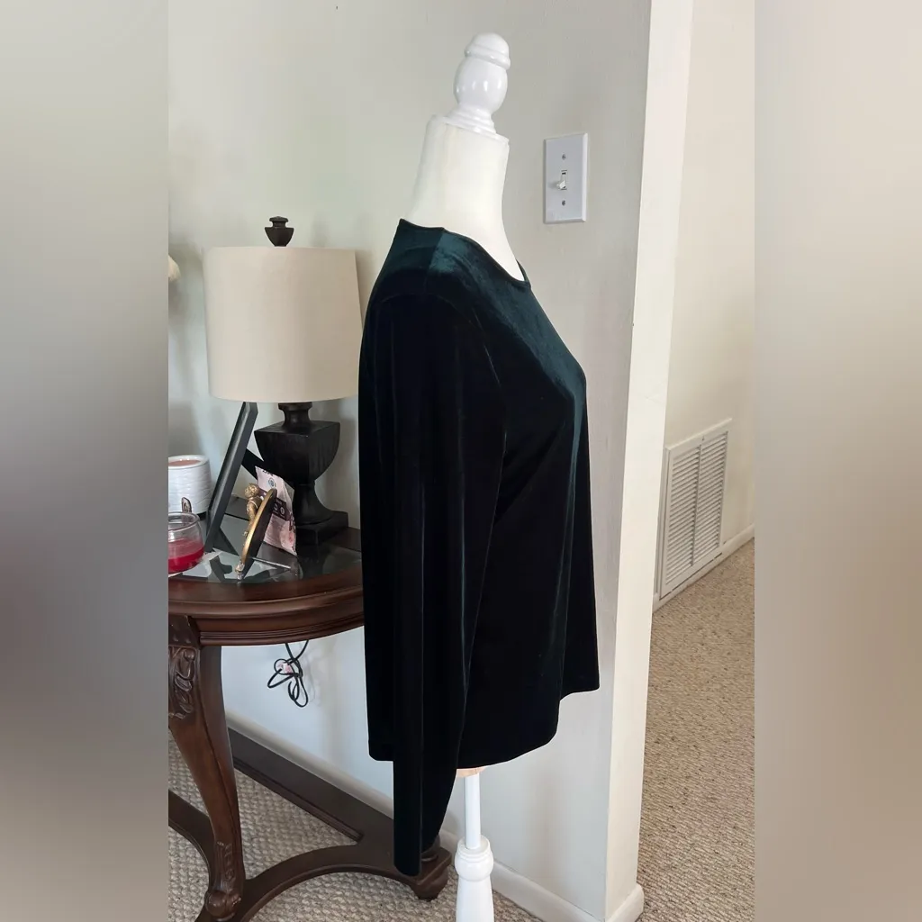 Kasper & Company ASL Dark Green Velvet Long Sleeve Top Size Large Stretch Black - Image 2