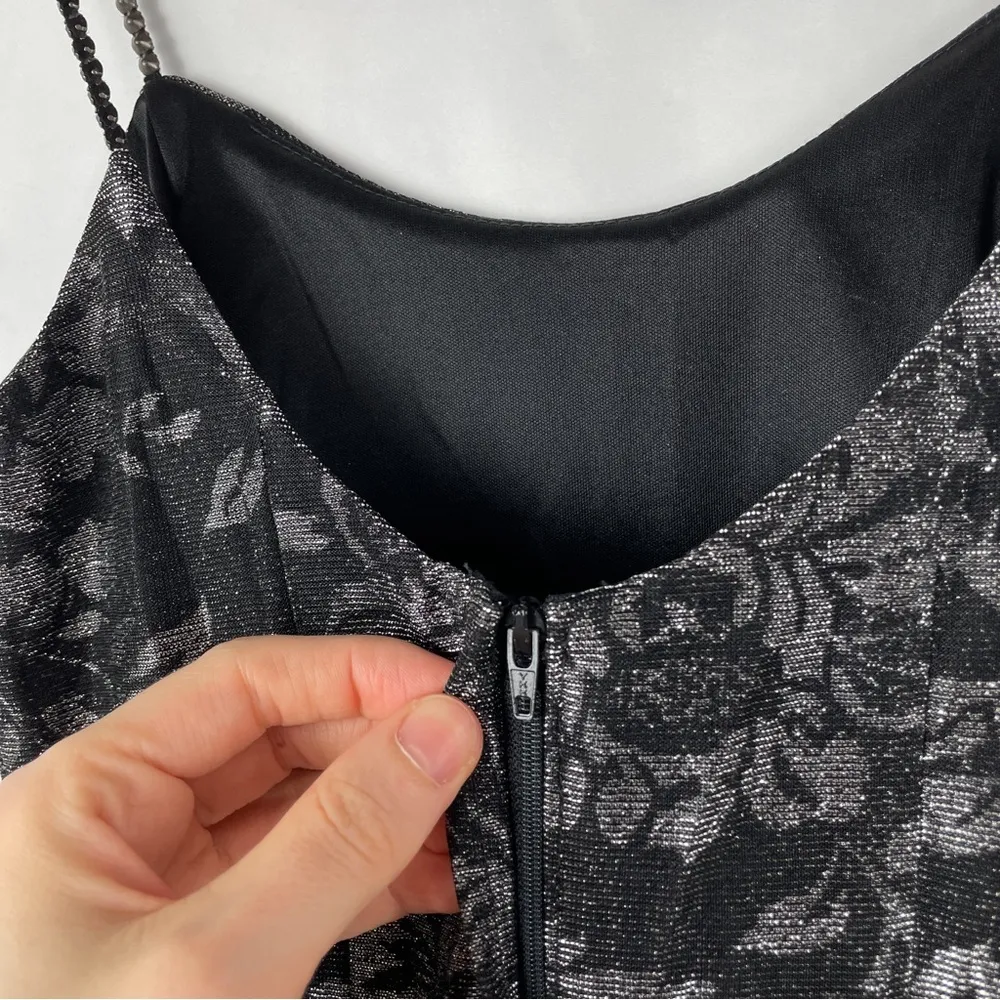 Vintage Jessica McClintock  Metallic Floral Slip Midi Dress Black XS - Image 8