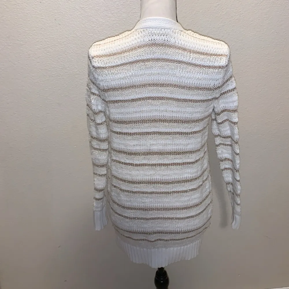 Ann Taylor LOFT white striped knit open cardigan sweater - Image 5