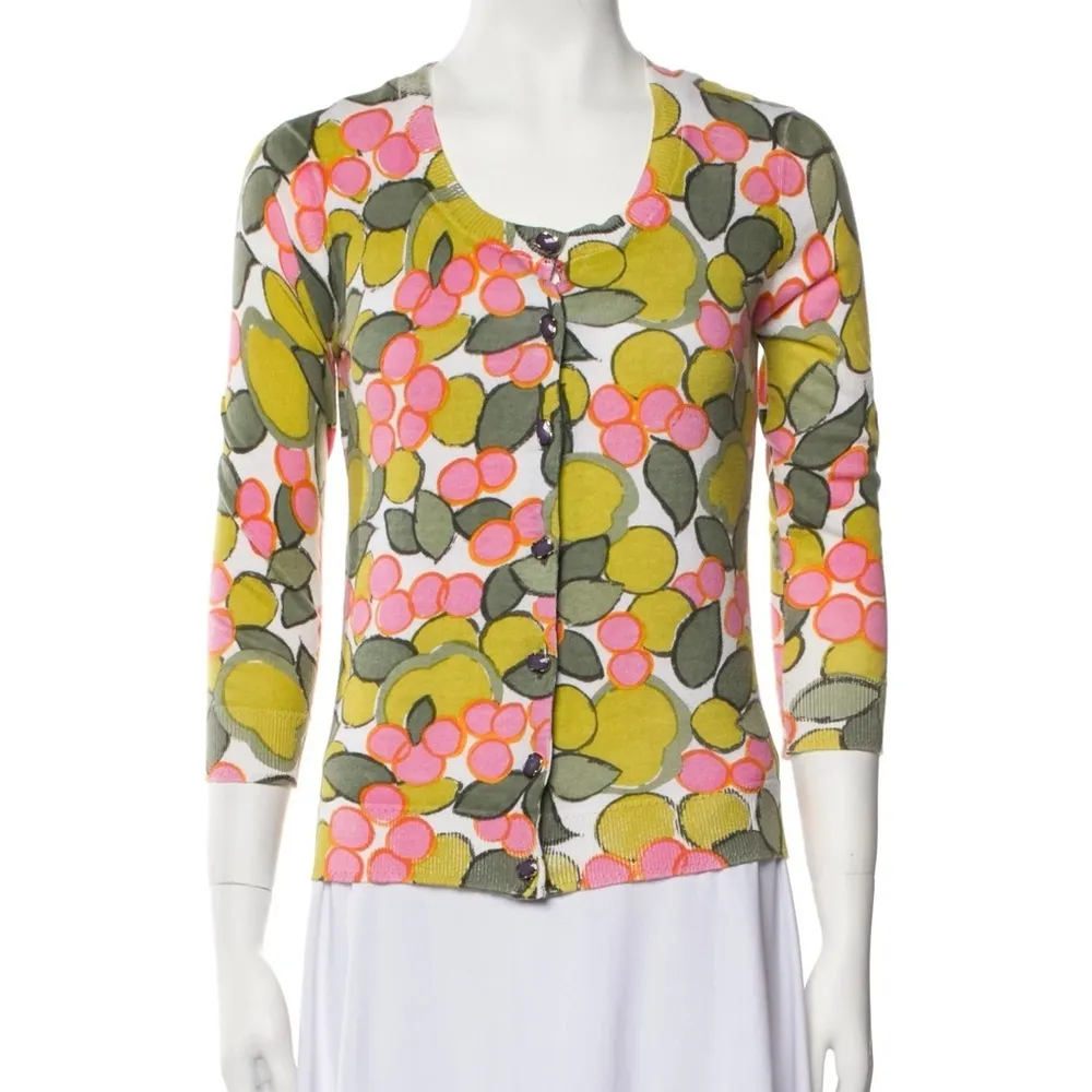 Milly New York Cropped Floral Cotton Cardigan S Y2K - Image 2