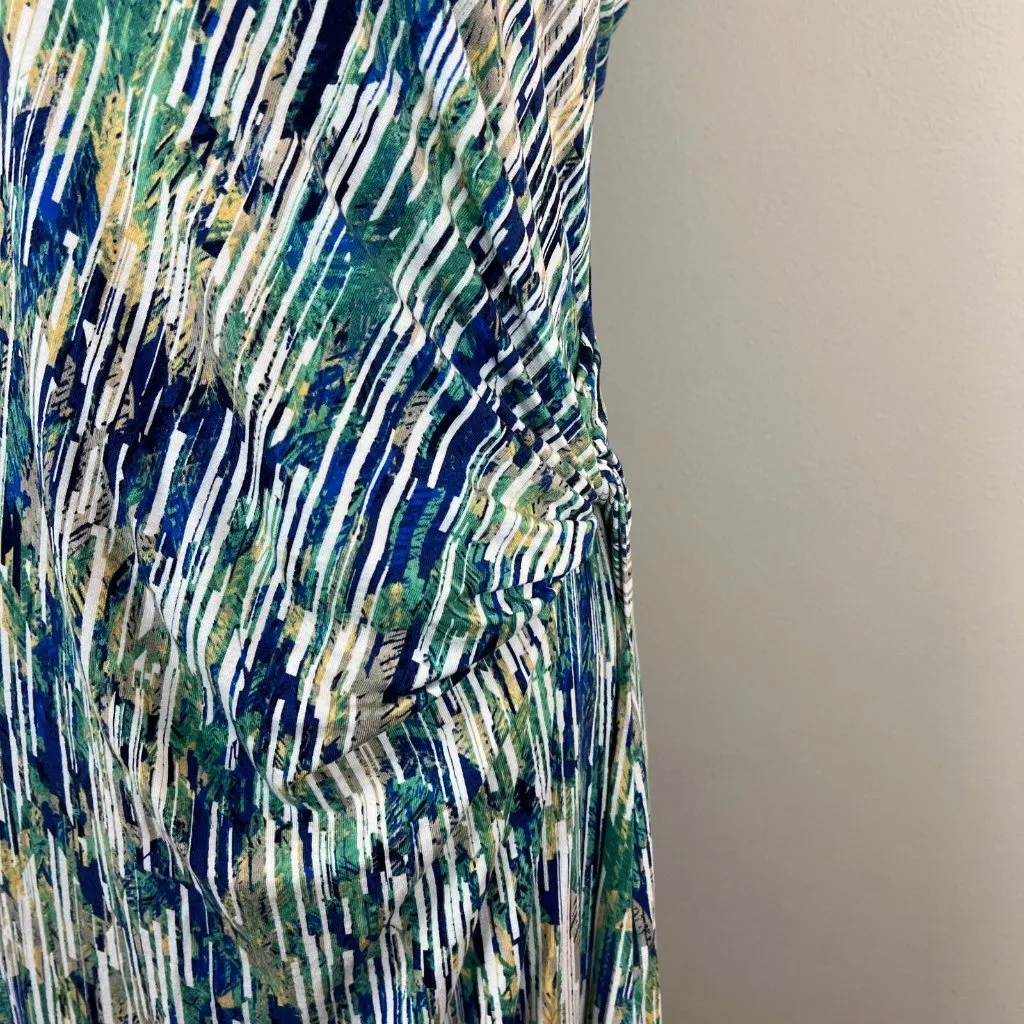 Nic+Zoe Dress‎ XL Blue Geometric Gathered Waist Twist Stretch Knit Sleeveless - Image 4