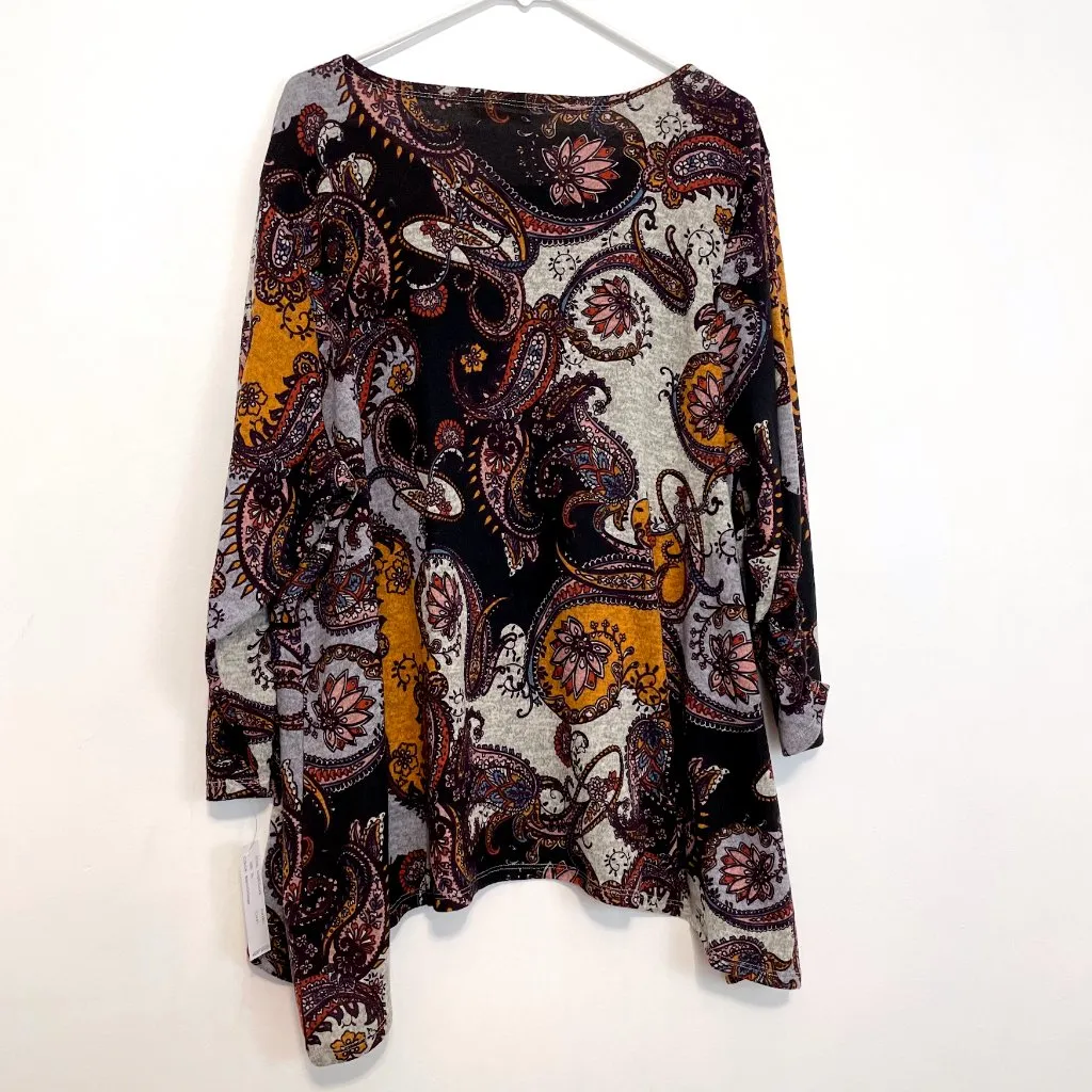 NEW NWT ZAC RACHEL Plus Size Gray Black Purple Paisley 3/4 Sleeve Boho Tunic Top - Image 12