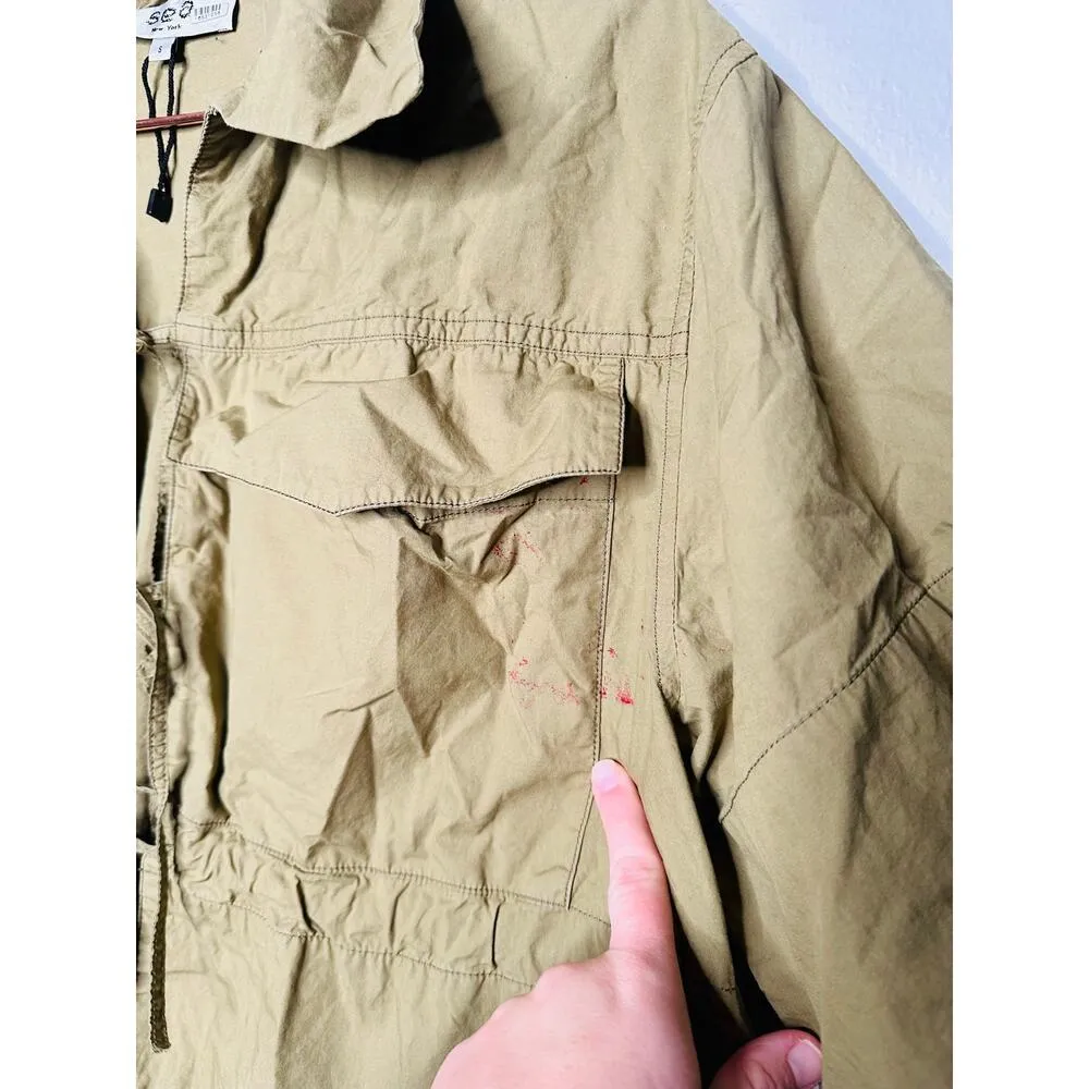 SEA NEW YORK Army Green Collar Short Sleeve Tie Down Middle Peplum Hem Top 2 - Image 6