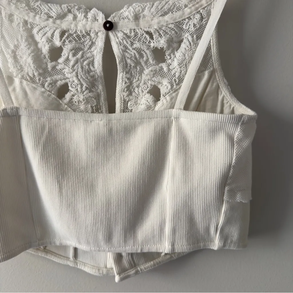 Have My Heart Tank Corset Top Cropped White Lace Button-Up Crop Spaghetti Strap - Image 5