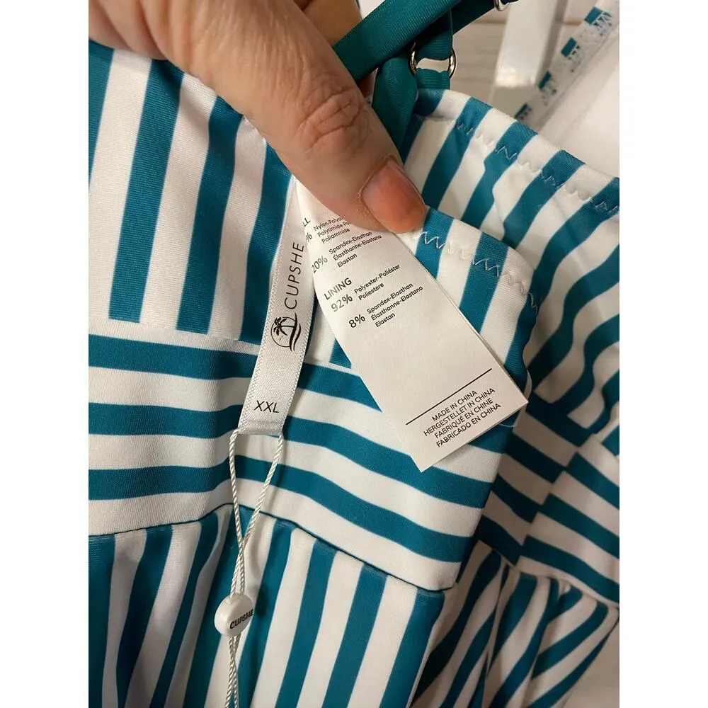 Cupshe Size XXL Green White Stripe Ruffle One Piece Swimsuit Nautical Sailor NWT - Image 5