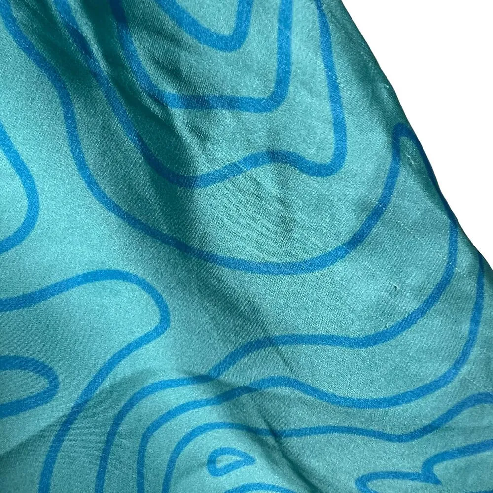 Slate & Willow Aqua Blue Printed Cowl Neck Slip Midi Dress Size Medium - Image 14