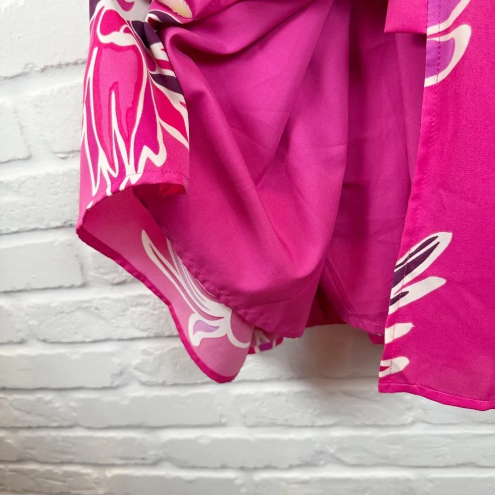 Yakira Bella Pink Floral Gwenyth Dress Botton Down Tiered Skirt Pleated Waist L Size L - Image 8