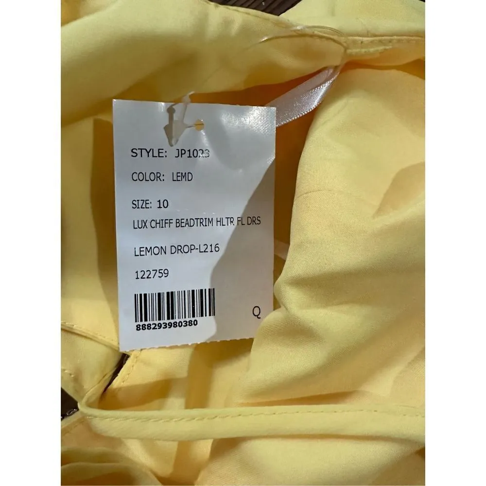NEW Jenny Packham Lux Chiffon Halter Bridesmaid Gown with Beaded Trim Lemon Drop Yellow Size 10 - Image 7