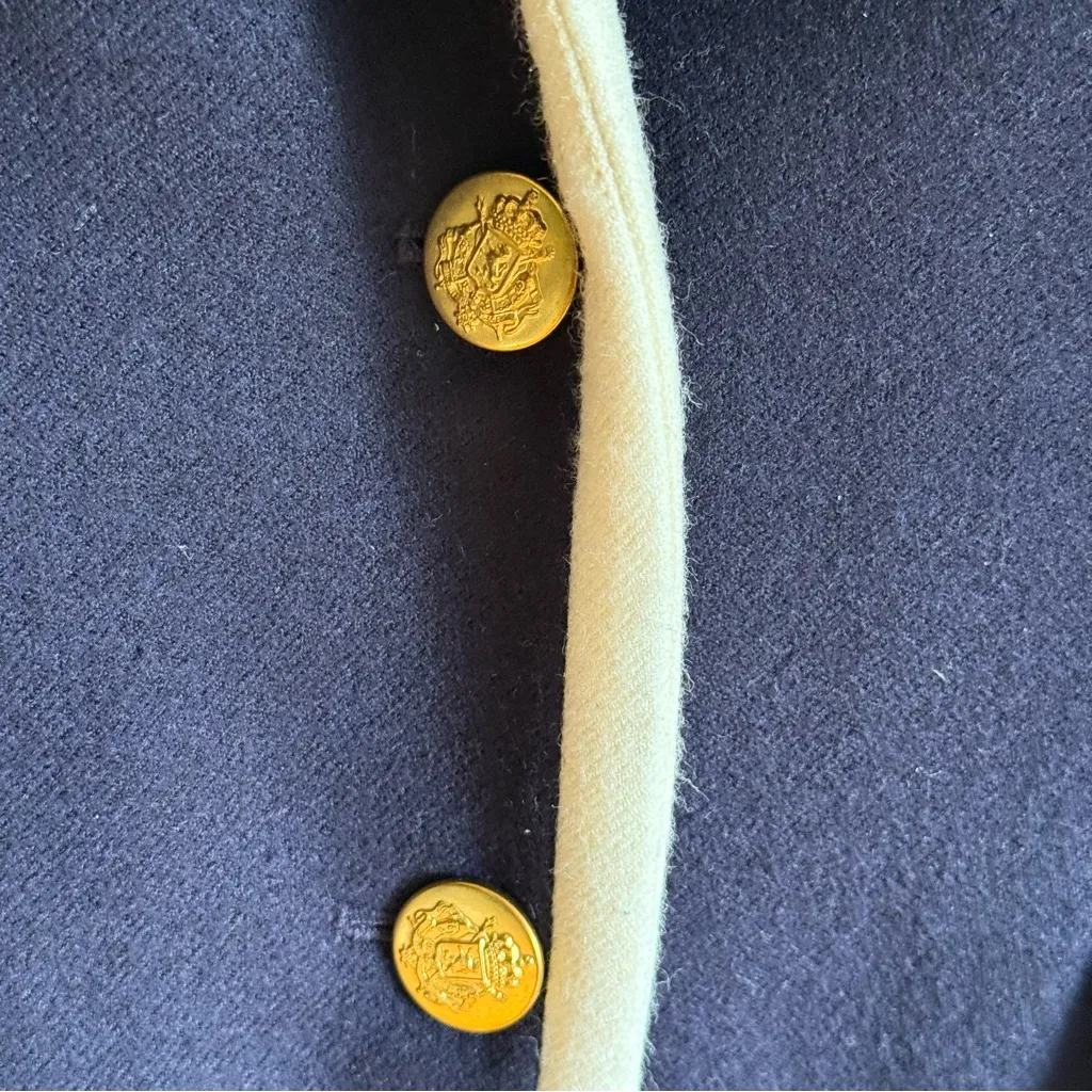 J. Crew Tipped Double-Serge 100% Wool Hacking Jacket in Navy/Cream, Size 2 - Image 5