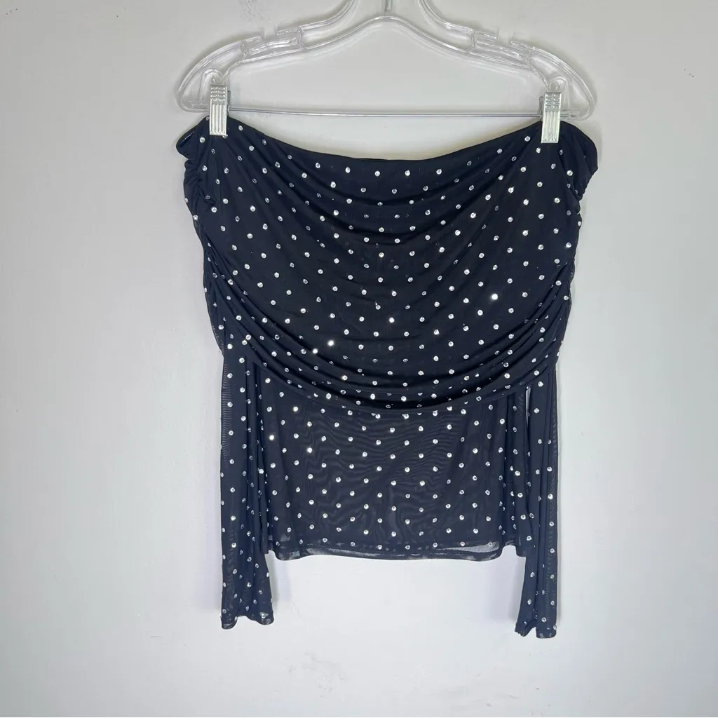 NEW Retrofete Oriana Black Embellished Mesh Top Long Sleeve Sz L Size L - Image 3