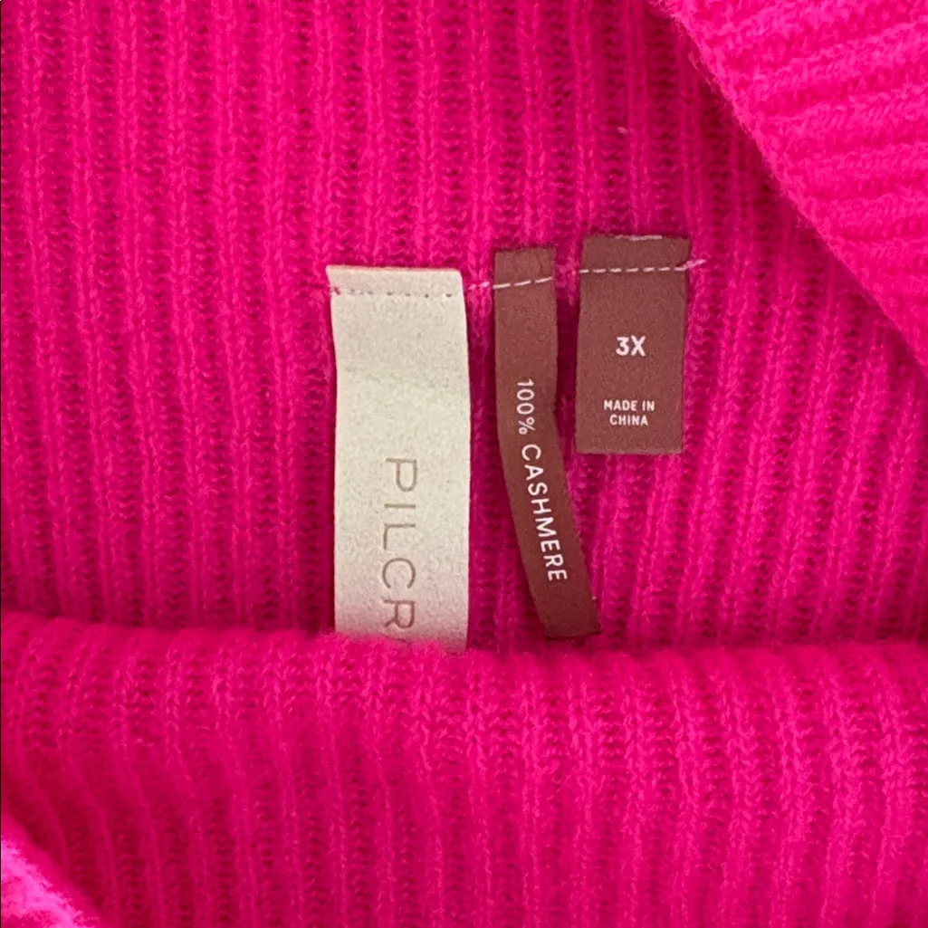 PILCRO Cashmere Ribbed Funnel Neck Sweater Hot Pink Women’s Size 3x Turtleneck - Image 5