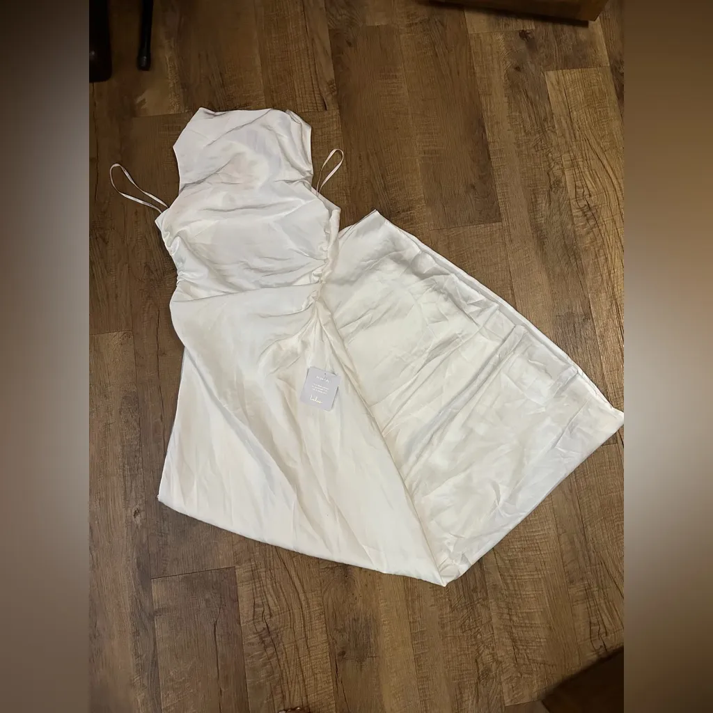Lulus Elynne White Satin Cowl Neck Midi Dress - Image 4