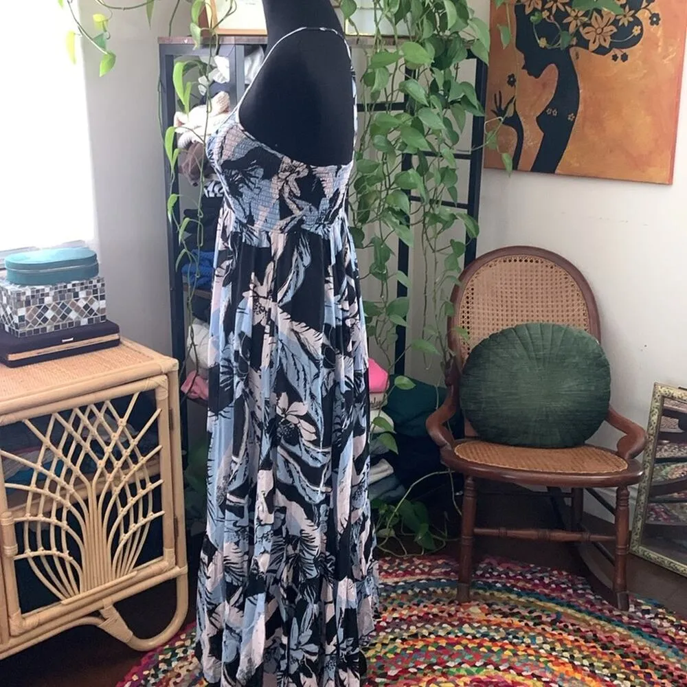 Free People Intimately Heat Wave Black & Blue Tropical Floral Strappy Back Dress - Image 2