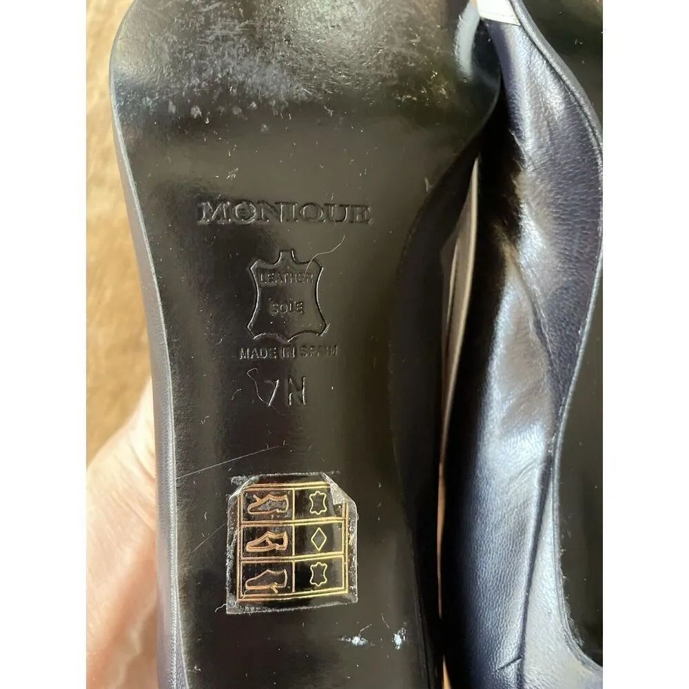 Vintage Monique Women’s Black/White Genuine Leather Hills Pumps Size 7M Black - Image 7