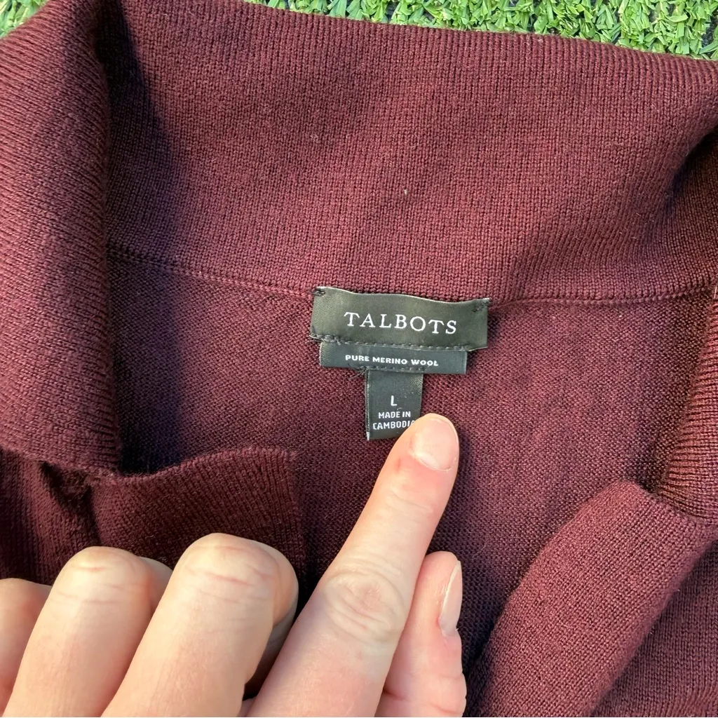 Talbots  Merino Wool Maroon Polo Sweater, Size Large - Image 4