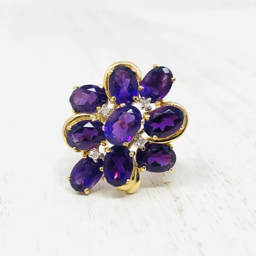 14K Amethyst, Diamonds cocktail ring - Image 5