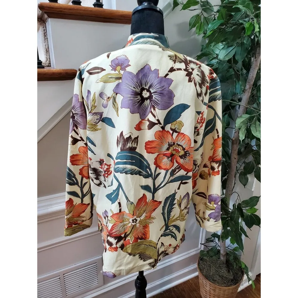 Vintage Coldwater Creek Floral Silk Long Sleeve Buttons Front Casual Jacket M - Image 7