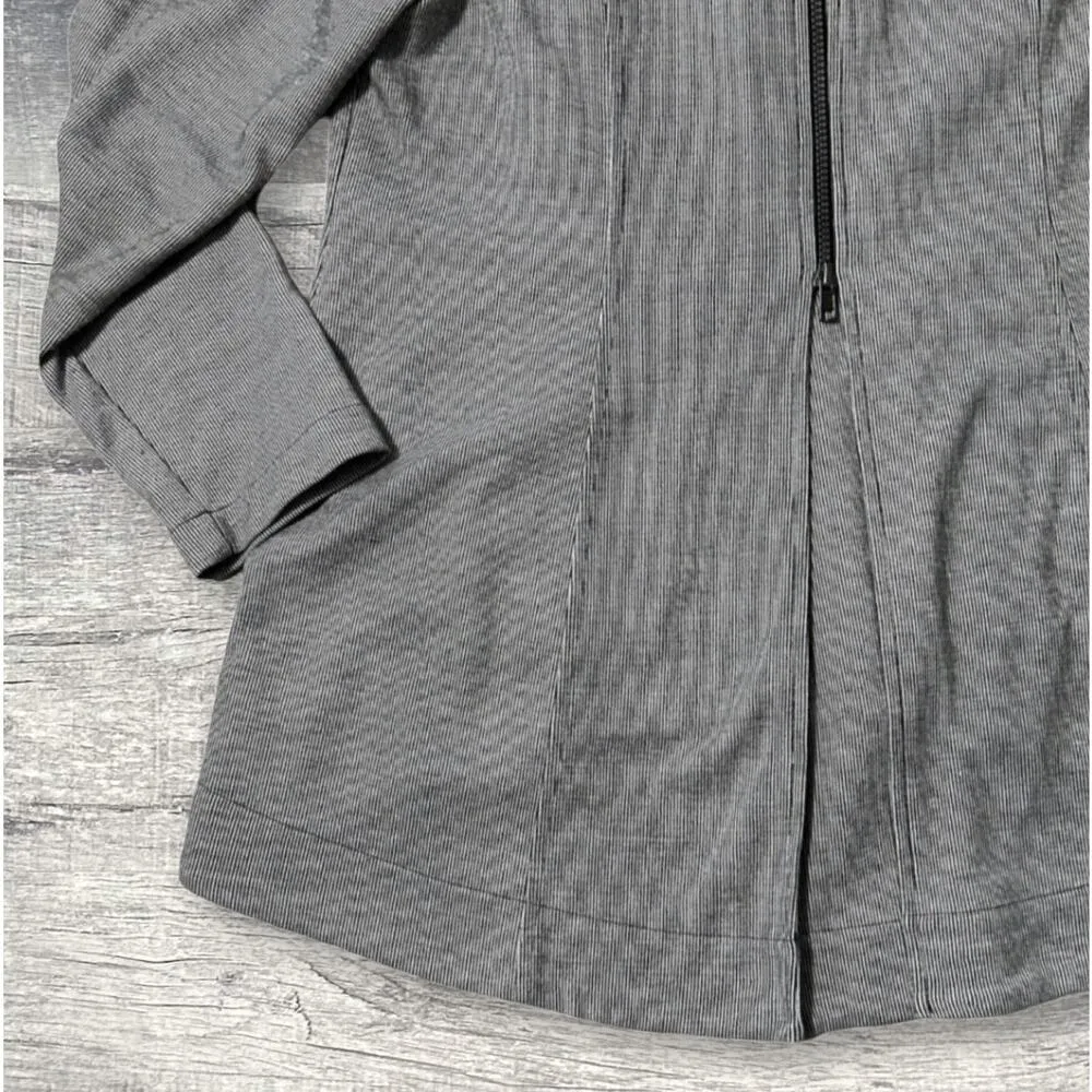 Drop Off Jacket Blazer Womens L Grey Pinstripe Zipper Back High Low 5300 - Image 5