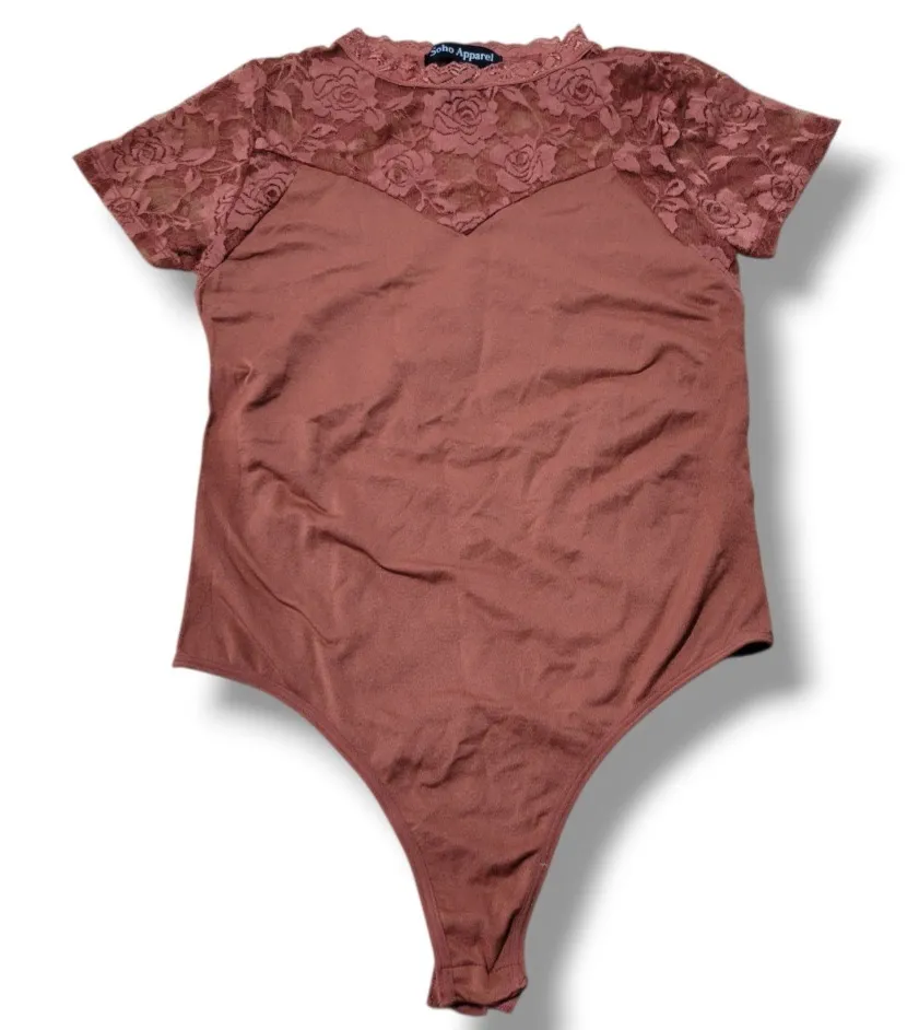 Soho Apparel Bodysuit Size Medium M/L Womens Bodysuit Short Sleeve Bodysuit Lace Mesh - Image 1