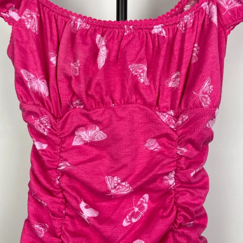 Urban Outfitters Brenan Pink Y2K Butterfly Ruched Mini Dress‎ - Image 3