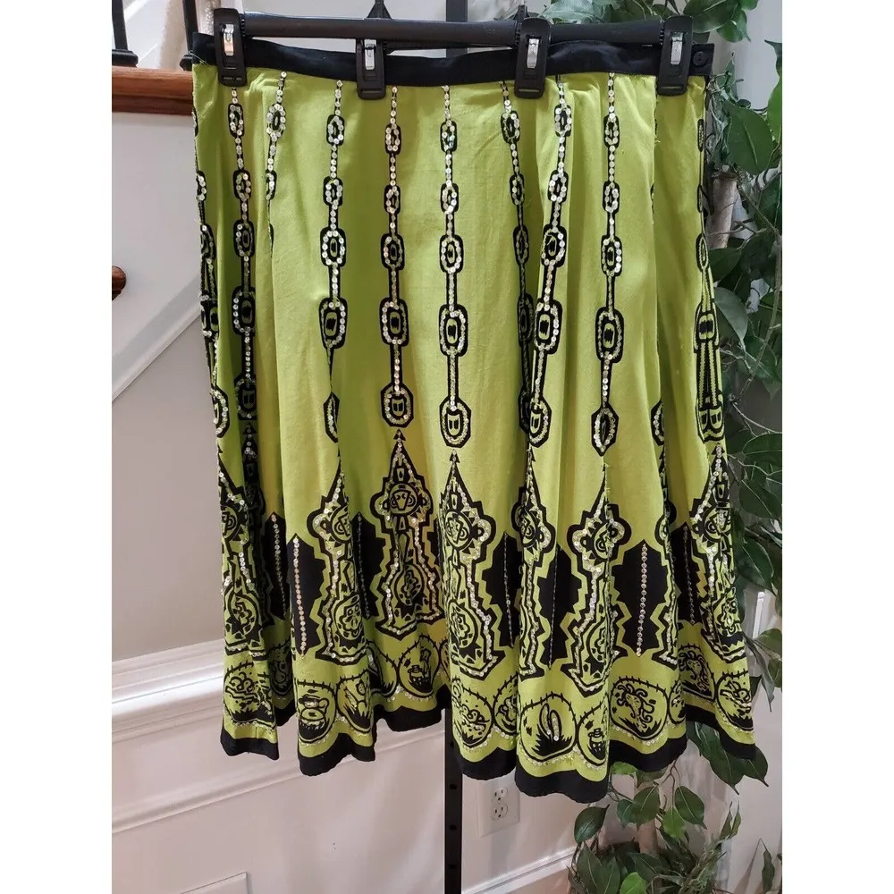 NY Collection Women Green Black Cotton A-Line Zipper Waist Knee Length Skirt 2X - Image 2