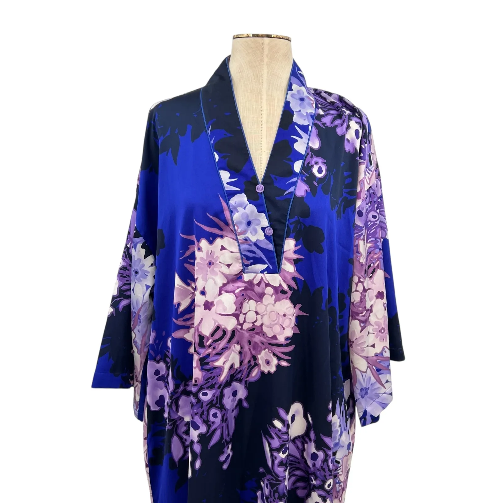 Oscar de la Renta Neiman Marcus Maxi Kimono Kaftan Dress Floral Blue Purple XL - Image 2