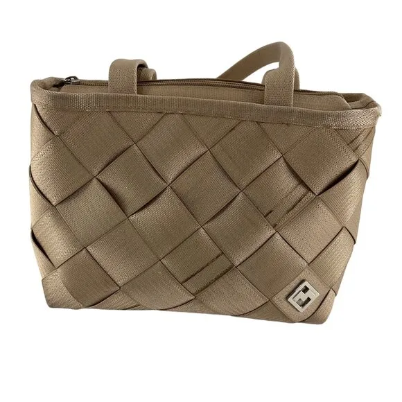 Maggie Bags Womens Genuine Seatbelt Webbing Shoulder Bag Tote Bag Beige Tan - Image 1
