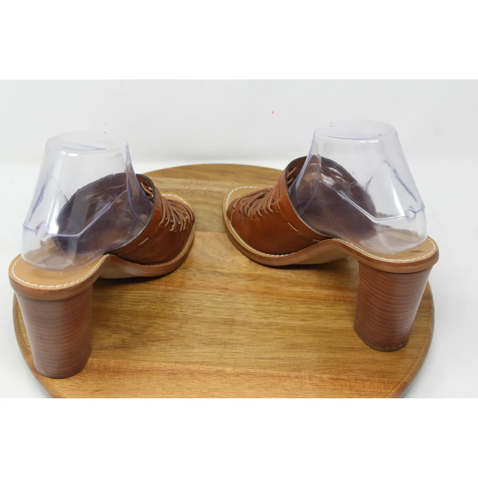 J. Crew Marlow Brown Leather Woven Heeled Mules Slides‎ Sandals Womens Shoes 8.5 - Image 7